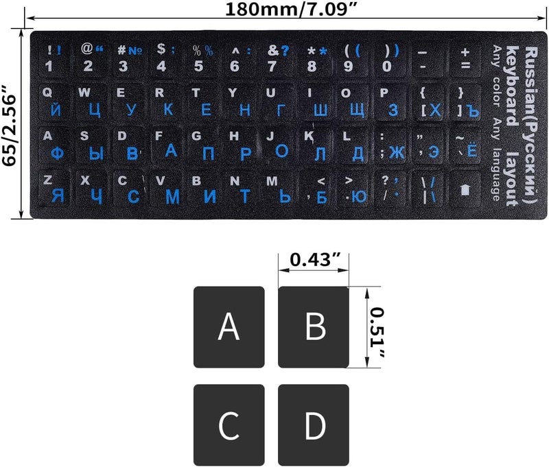 DAMMOMKO 2PCS Russian Keyboard Stickers, Cyrillic Keyboard Letter Stickers Black Background with Blue/White Lettering, Keyboard Letters Sticker for Notebook Laptop Desktop Computer Keyboards - Image 3